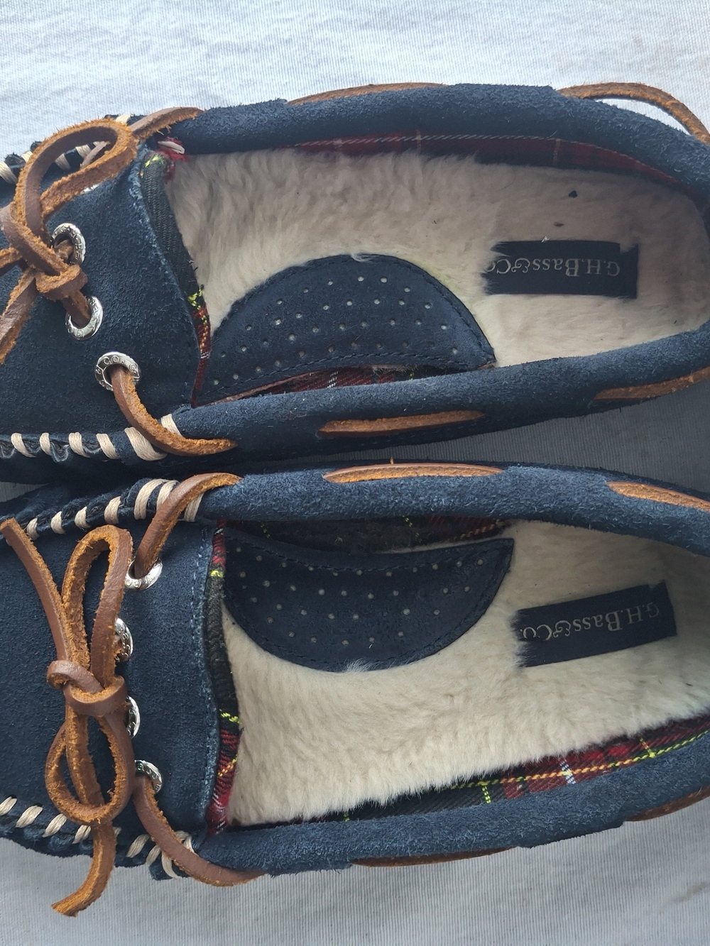 G H Bass Navy Suede Lined Women's Moccasin Slippers
